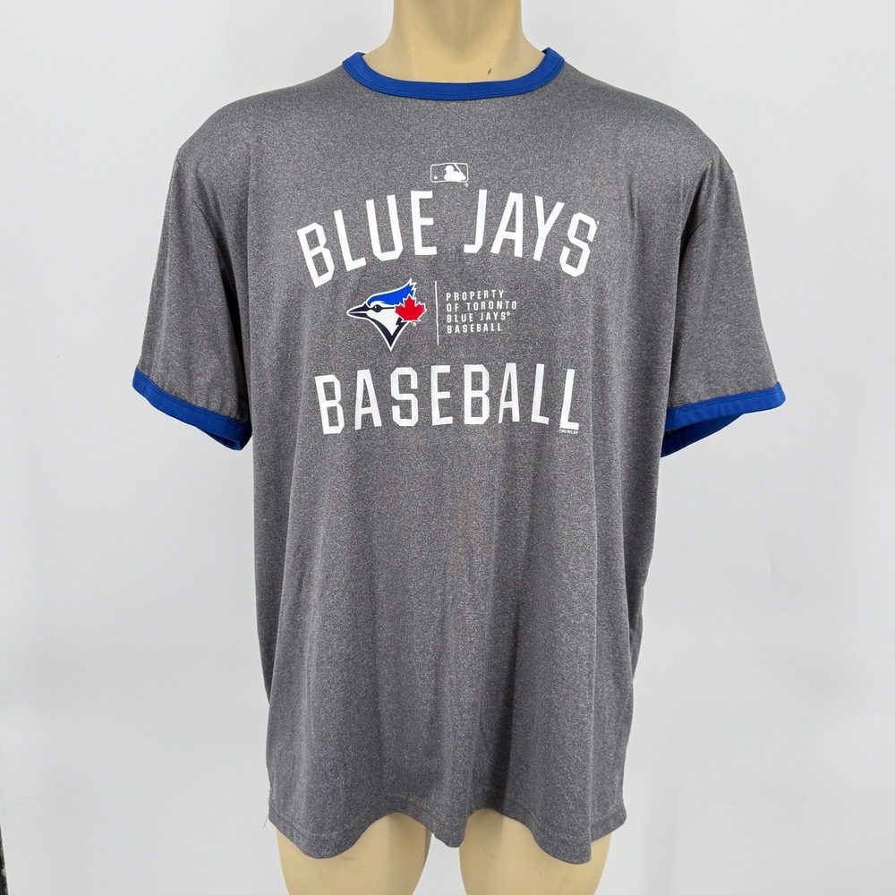 MLB Toronto‎ Blue Jays XXL Heather Gray Baseball Logo Ringer Crew Neck T-Shirt